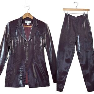 vtg Gantos sz 4 Pantsuit Shiny Glossy Lined Collared Purple